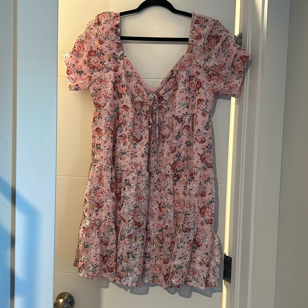 Pink floral mini dress. New with tags.